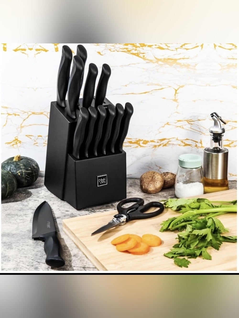 HUNTER DUAL 15-Piece Kitchen Knife Set with Self-Sharpening Block